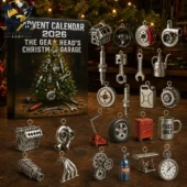 2026 Gear Head Christmas garage advent calendar by Tvpcomebackshop featuring automotive themed ornaments