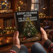 Person holding 2026 Gear Head's Christmas Garage advent calendar by Tvpcomebackshop