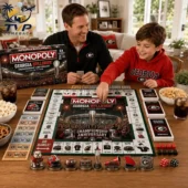 Georgia Bulldogs Championship Anniversary Monopoly Board Game 2026 2 Father and son playing the Georgia Bulldogs Championship Anniversary Monopoly board game at Tvpcomebackshop.