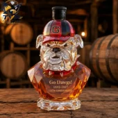 Crystal glass Bulldog liquor decanter with Georgia team colors