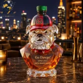 Crystal Georgia Bulldog liquor decanter with 135th Anniversary inscription