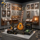 Gibson Slash Les Paul Signature Guitar 3D Edition Building Block Set 1 Gibson Slash Les Paul collector display set in a music museum exhibit