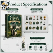 Golf Lover Advent Calendar 2026 6 Golf Lover Advent Calendar with 24 acrylic ornaments and product dimensions from Tvpcomebackshop.