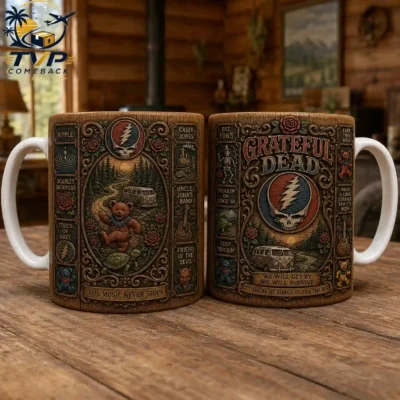 Grateful Dead Rustic Campfire Mug – Vintage Hippie Coffee Cup with Forest Artwork