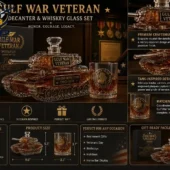 Gulf War Veteran Whiskey Limited Edition Bottle And Glass Set 1 Gulf War Veteran tank-shaped whiskey decanter and matching glass set