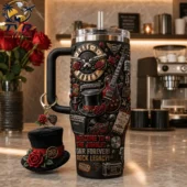 Guns N' Roses themed tumbler with handle and top hat keychain by Tvpcomebackshop