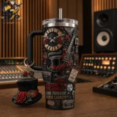 Guns N Roses Welcome To The Jungle Appetite For Destruction Tumbler with Handle 2 Guns N' Roses themed tumbler with handle and top hat keychain by Tvpcomebackshop