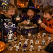 Children opening a 2026 Ghost 31 Days Adventure Calendar by Tvpcomebackshop