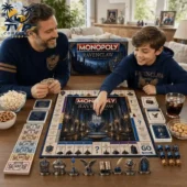 Harry Potter Ravenclaw Collector's Edition Monopoly Board Game 2 Father and son playing the Ravenclaw Collector Edition Monopoly board game from Tvpcomebackshop