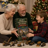Heavy Construction Machines Advent Calendar 2026 1 Grandparents and grandson opening a 2026 Heavy Construction Machines Advent Calendar.