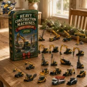 Heavy Construction Machines Advent Calendar 2026 2 Heavy Construction Machines 2026 Advent Calendar with miniature yellow toy vehicles.