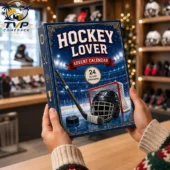 Hockey Lover Advent Calendar 2026 2 Person holding a Hockey Lover advent calendar with 24 acrylic ornaments