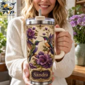Custom hummingbird and floral tumbler by Tvpcomebackshop