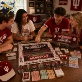 Friends playing Indiana Hoosiers Monopoly board game