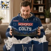 Indianapolis Colts Collector's Edition Monopoly Board Game 1 Man holding an Indianapolis Colts Monopoly Collector Edition board game from Tvpcomebackshop