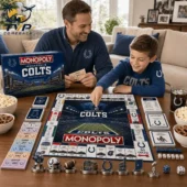 Indianapolis Colts Collector's Edition Monopoly Board Game 2 Father and son playing Indianapolis Colts Monopoly board game from Tvpcomebackshop