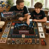 Iron Maiden 2026 Collector's Edition Monopoly Board Game 2 Father and son playing Iron Maiden Collector Edition Monopoly at Tvpcomebackshop