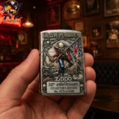 Iron Maiden 50Th Anniversary 2026 The Trooper Iron Maiden Zippo Lighter 2 Iron Maiden 50th Anniversary Zippo lighter held in a hand