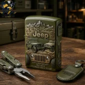 Jeep 85th Anniversary collectible windproof lighter set with multitool and keychain