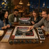 Group of friends playing Monopoly Jeep Collector Edition at Tvpcomebackshop