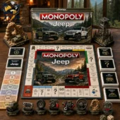 Jeep 85th Anniversary Limited Collector Edition Monopoly Board Game 1 Jeep Collector Edition Monopoly board game with themed tokens and accessories.