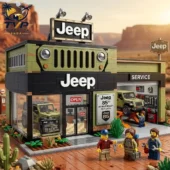 Tvpcomebackshop Jeep 85th Anniversary building block set with minifigures and service station.