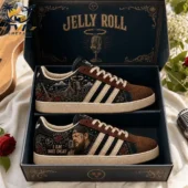 Custom Jelly Roll themed sneakers in a decorative collector's box