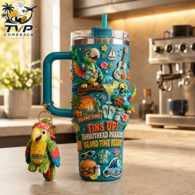Jimmy Buffett Margaritaville Fins Up Parrothead Paradise Island Time Tumbler with Handle 2026