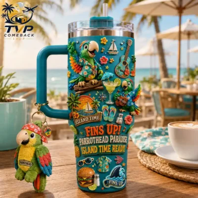 Jimmy Buffett Margaritaville Fins Up Parrothead Paradise Island Time Tumbler with Handle 2026