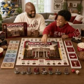 Kappa Alpha Psi 2026 Collector's Edition Monopoly Board Game 3 Father and son playing the Kappa Alpha Psi Monopoly Collector Edition game.