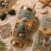 Kenny Chesney No Shoes Nation Tumbler With Handle 2 Kenny Chesney inspired beach-themed stainless steel tumbler with straw and charm