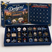 Los Angeles Dodgers Christmas advent calendar featuring 24 collectible team-themed ornaments from Tvpcomebackshop.