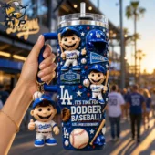 Los Angeles Dodgers Its Time For Dodger Baseball Dodger Stadium Game Day Ready Tumbler with Handle 1 Los Angeles Dodgers 3D tumbler cup with baseball player keychain