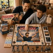 Luke Bryan Collector's Edition Monopoly Board Game 2026 2 Father and son playing Luke Bryan Collector Edition Monopoly game from Tvpcomebackshop