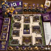 Minnesota Vikings Clue board game set with character figures and cards.