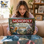 Monopoly Alice in Wonderland Collector's Edition Board Game 2 Woman holding an Alice in Wonderland Monopoly board game