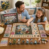 Monopoly Alice in Wonderland Collector's Edition Board Game 3 Father and daughter playing Alice in Wonderland Monopoly board game