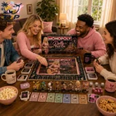 Group of friends playing Dolly Parton Collector Edition Monopoly board game