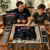 Monopoly Billy Joel Collector's Edition Board Game 3 Father and son playing the Billy Joel Monopoly collector edition board game.