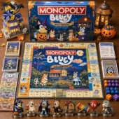 Monopoly Bluey Halloween Collector Edition Board Game 1 Bluey Halloween Monopoly board game set with pieces and game board