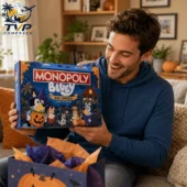 Monopoly Bluey Halloween Collector Edition Board Game 2 Man holding a Bluey Halloween Monopoly game at Tvpcomebackshop