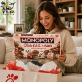 Monopoly Chick-fil-A x BOO Collector Edition Board Game 2 Woman holding Chick-fil-A BOO Collector Edition Monopoly board game from Tvpcomebackshop