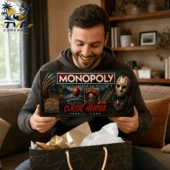 Man holding a Classic Horror Monopoly board game collector's edition