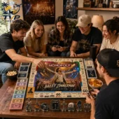 Group of friends playing Bailey Zimmerman Monopoly collector edition game