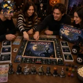 Monopoly Disney Tim Burton's The Nightmare Before Christmas Collector's Edition Board Game 3 A group of friends playing The Nightmare Before Christmas collector edition board game by Tvpcomebackshop.