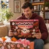 Monopoly Dunkin' x Boo Collector's Edition Board Game 2 Man holding a Dunkin' x Boo Monopoly Collector Edition board game