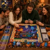 Friends playing the Monopoly Elemental Collector Edition board game from Tvpcomebackshop.