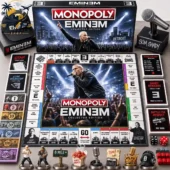 Eminem Collector Edition Monopoly board game featuring Detroit-themed properties and Slim Shady themed tokens from Tvpcomebackshop.