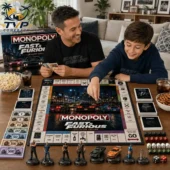 Monopoly Fast & Furious Collector Edition Board Game 2 Father and son playing Fast and Furious Monopoly board game