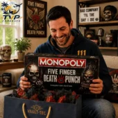 Monopoly Five Finger Death Punch Collector's Edition Board Game 1 Man holding a Five Finger Death Punch Monopoly collector edition game box
